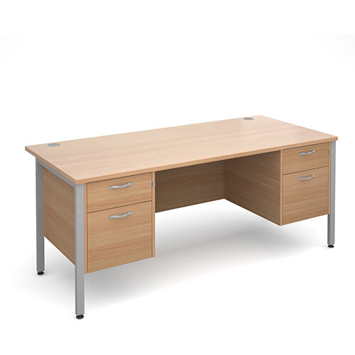 Maestro 25 SL straight desk with 2 and 2 drawer pedestals 1800mm - silver H-Frame, beech top Maestro 25 SL straight desk with 2 and 2 drawer pedestals 1800mm - silver H-Frame, beech top