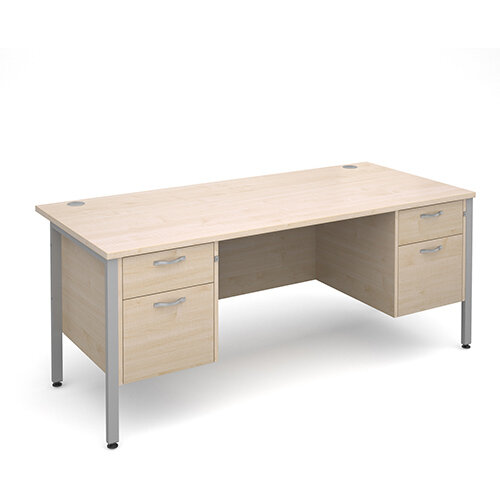 Maestro 25 SL straight desk with 2 and 2 drawer pedestals 1800mm - silver H-Frame, maple top Maestro 25 SL straight desk with 2 and 2 drawer pedestals 1800mm - silver H-Frame, maple top