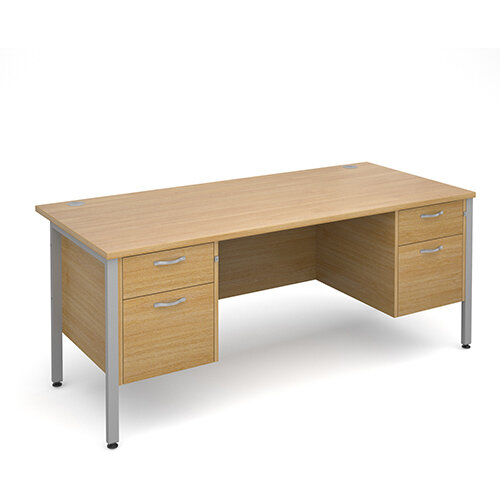 Maestro 25 SL straight desk with 2 and 2 drawer pedestals 1800mm - silver H-Frame, oak top Maestro 25 SL straight desk with 2 and 2 drawer pedestals 1800mm - silver H-Frame, oak top