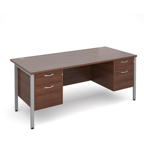Maestro 25 SL straight desk with 2 and 2 drawer pedestals 1800mm - silver H-Frame, walnut top Maestro 25 SL straight desk with 2 and 2 drawer pedestals 1800mm - silver H-Frame, walnut top