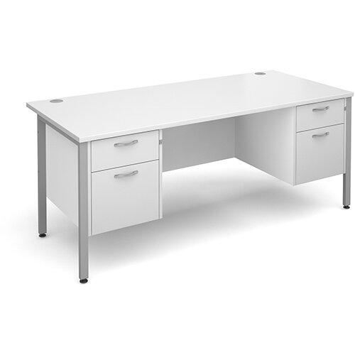 Maestro 25 SL straight desk with 2 and 2 drawer pedestals 1800mm - silver H-Frame, white top Maestro 25 SL straight desk with 2 and 2 drawer pedestals 1800mm - silver H-Frame, white top