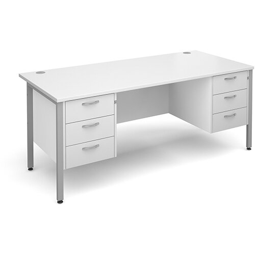 Maestro 25 SL straight desk with 3 and 3 drawer pedestals 1800mm - silver H-Frame, white top Maestro 25 SL straight desk with 3 and 3 drawer pedestals 1800mm - silver H-Frame, white top