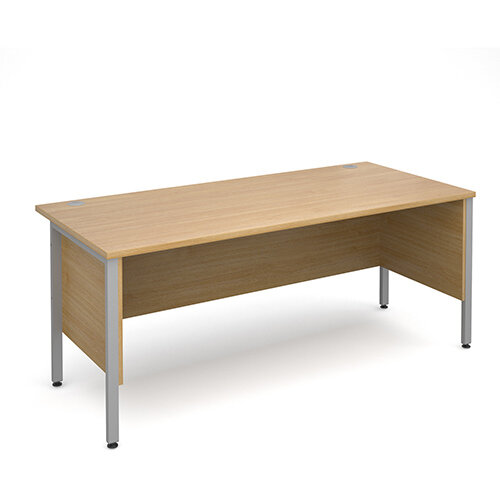 Maestro 25 SL straight desk with side modesty panels 1800mm x 800mm - silver H-Frame, oak top