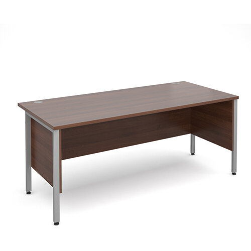 Maestro 25 SL straight desk with side modesty panels 1800mm x 800mm - silver H-Frame, walnut top Maestro 25 SL straight desk with side modesty panels 1800mm x 800mm - silver H-Frame, walnut top