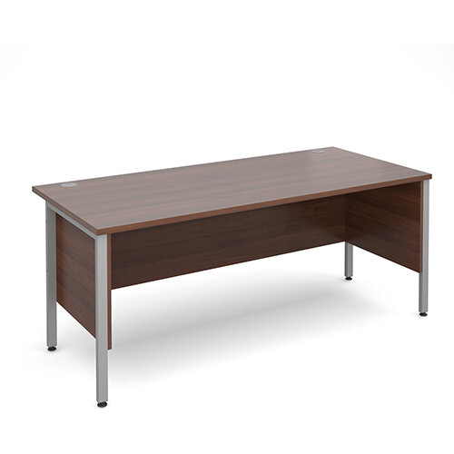 Maestro 25 SL straight desk with side modesty panels 1800mm x 800mm - silver H-Frame, walnut top