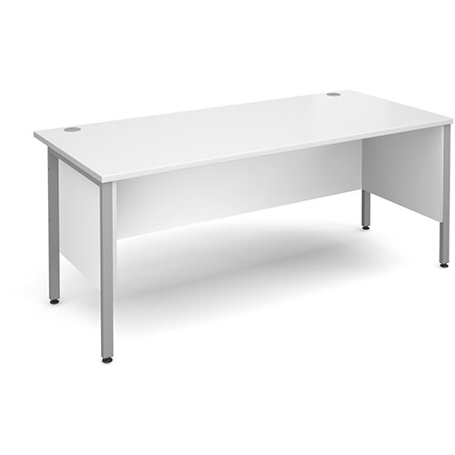 Maestro 25 SL straight desk with side modesty panels 1800mm x 800mm - silver H-Frame, white top Maestro 25 SL straight desk with side modesty panels 1800mm x 800mm - silver H-Frame, white top