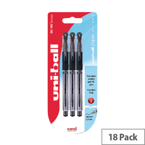 Uni-Ball Signo Gel Grip Black Blister Pack Pack of 18 153486394