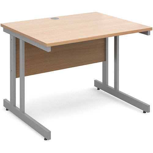 Momento straight desk 1000mm x 800mm - silver cantilever frame, beech top