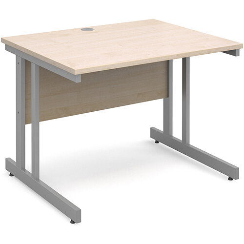 Momento straight desk 1000mm x 800mm - silver cantilever frame, maple top