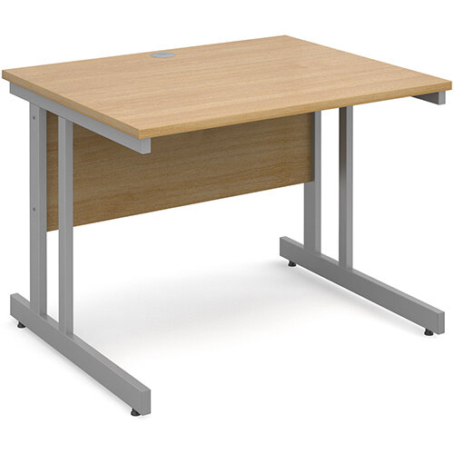 Momento straight desk 1000mm x 800mm - silver cantilever frame, oak top