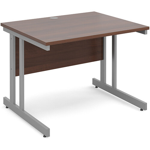 Momento straight desk 1000mm x 800mm - silver cantilever frame, walnut top