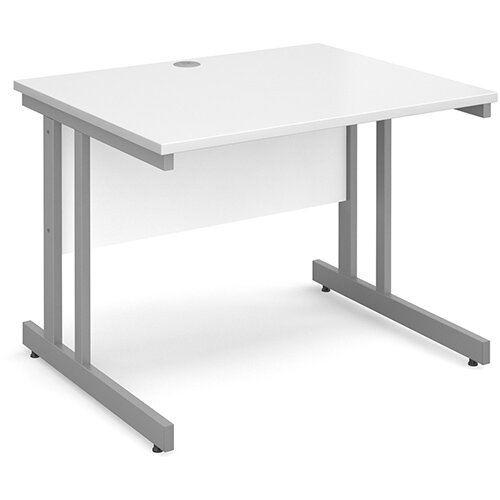 Momento straight desk 1000mm x 800mm - silver cantilever frame, white top