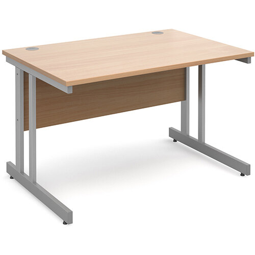 Momento straight desk 1200mm x 800mm - silver cantilever frame, beech top