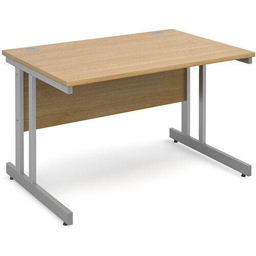 Momento straight desk 1200mm x 800mm - silver cantilever frame, oak top