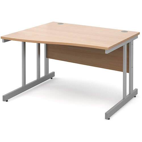 Momento left hand wave desk 1200mm - silver cantilever frame, beech top Momento left hand wave desk 1200mm - silver cantilever frame, beech top