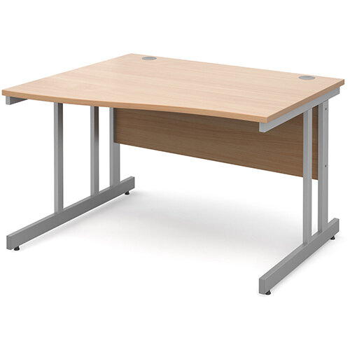 Momento left hand wave desk 1200mm - silver cantilever frame, beech top