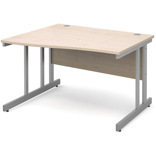 Momento left hand wave desk 1200mm - silver cantilever frame, maple top