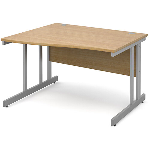 Momento left hand wave desk 1200mm - silver cantilever frame, oak top