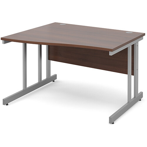 Momento left hand wave desk 1200mm - silver cantilever frame, walnut top Momento left hand wave desk 1200mm - silver cantilever frame, walnut top