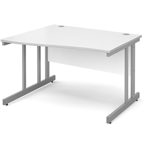 Momento left hand wave desk 1200mm - silver cantilever frame, white top