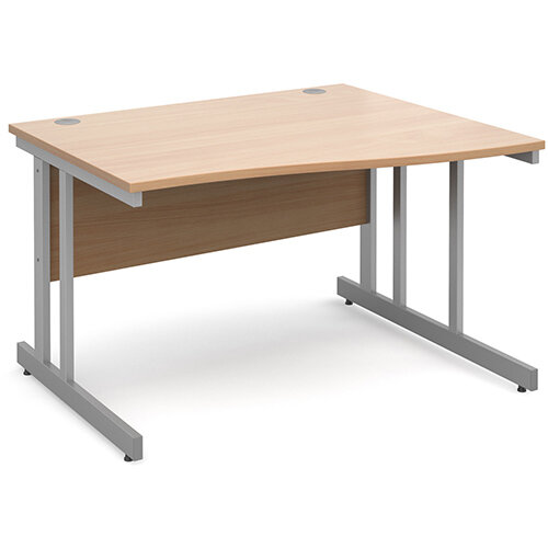 Momento right hand wave desk 1200mm - silver cantilever frame, beech top