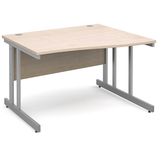 Momento right hand wave desk 1200mm - silver cantilever frame, maple top Momento right hand wave desk 1200mm - silver cantilever frame, maple top