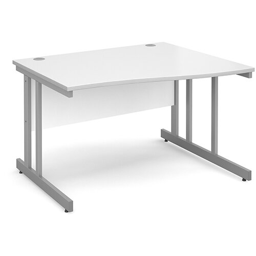 Momento right hand wave desk 1200mm - silver cantilever frame, white top