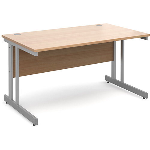 Momento straight desk 1400mm x 800mm - silver cantilever frame, beech top