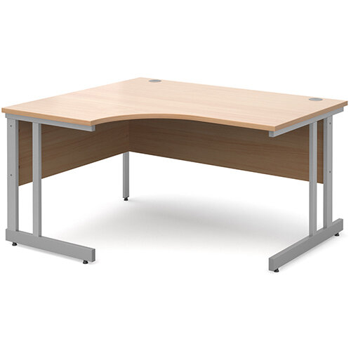 Momento left hand ergonomic desk 1400mm - silver cantilever frame, beech top