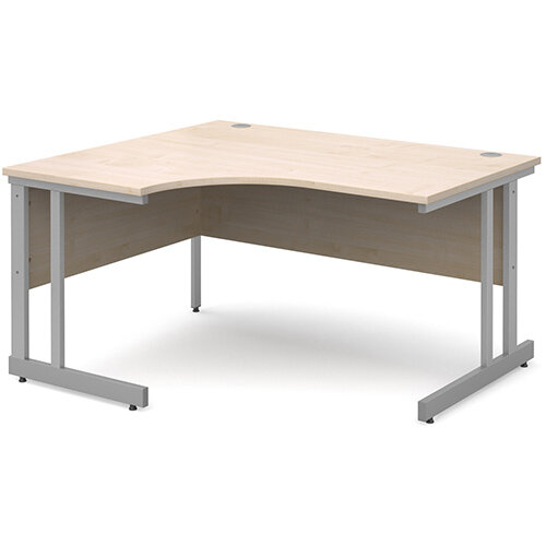 Momento left hand ergonomic desk 1400mm - silver cantilever frame, maple top