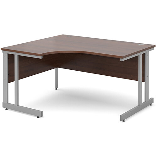 Momento left hand ergonomic desk 1400mm - silver cantilever frame, walnut top