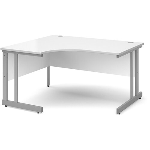 Momento left hand ergonomic desk 1400mm - silver cantilever frame, white top Momento left hand ergonomic desk 1400mm - silver cantilever frame, white top