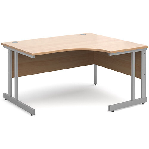 Momento right hand ergonomic desk 1400mm - silver cantilever frame, beech top Momento right hand ergonomic desk 1400mm - silver cantilever frame, beech top