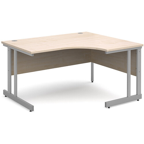 Momento right hand ergonomic desk 1400mm - silver cantilever frame, maple top