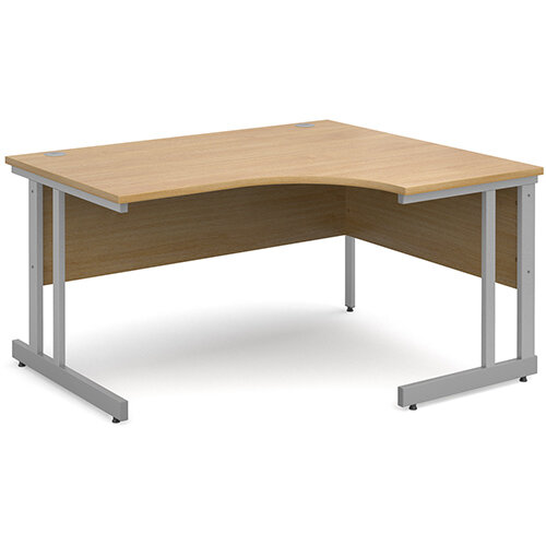 Momento right hand ergonomic desk 1400mm - silver cantilever frame, oak top