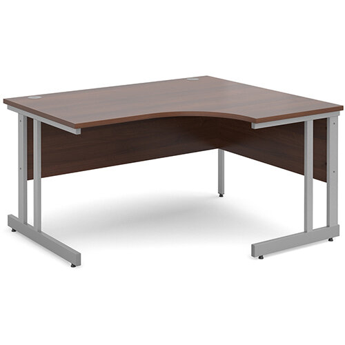 Momento right hand ergonomic desk 1400mm - silver cantilever frame, walnut top