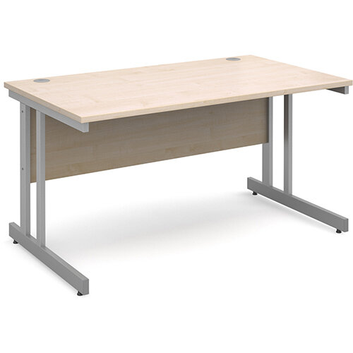 Momento straight desk 1400mm x 800mm - silver cantilever frame, maple top