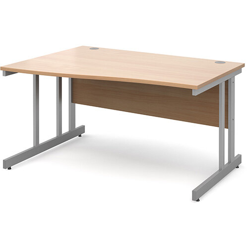 Momento left hand wave desk 1400mm - silver cantilever frame, beech top