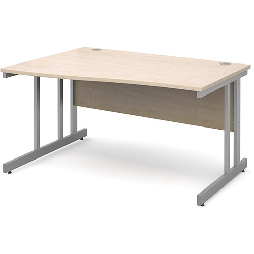 Momento left hand wave desk 1400mm - silver cantilever frame, maple top