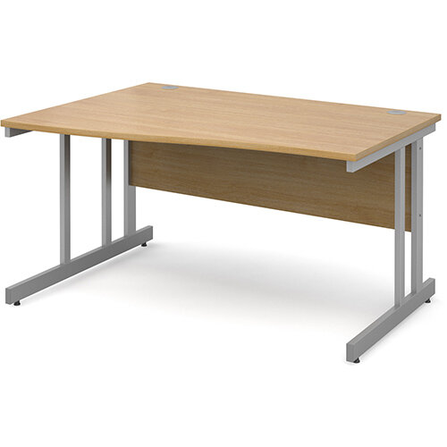 Momento left hand wave desk 1400mm - silver cantilever frame, oak top