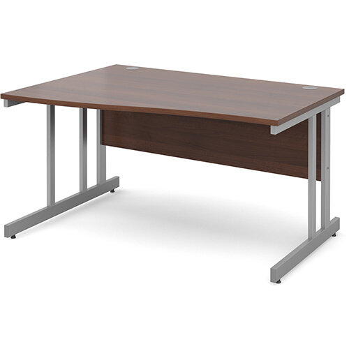 Momento left hand wave desk 1400mm - silver cantilever frame, walnut top Momento left hand wave desk 1400mm - silver cantilever frame, walnut top