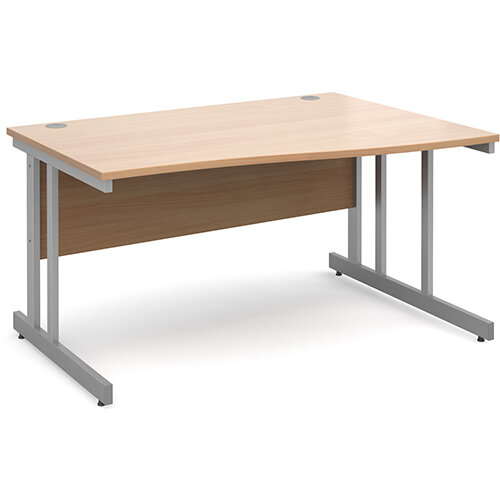 Momento right hand wave desk 1400mm - silver cantilever frame, beech top