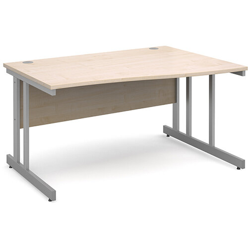 Momento right hand wave desk 1400mm - silver cantilever frame, maple top Momento right hand wave desk 1400mm - silver cantilever frame, maple top