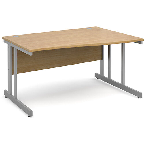 Momento right hand wave desk 1400mm - silver cantilever frame, oak top