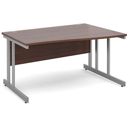 Momento right hand wave desk 1400mm - silver cantilever frame, walnut top