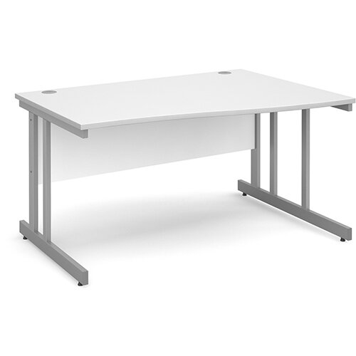 Momento right hand wave desk 1400mm - silver cantilever frame, white top