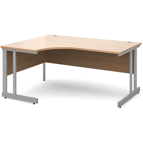 Momento left hand ergonomic desk 1600mm - silver cantilever frame, beech top