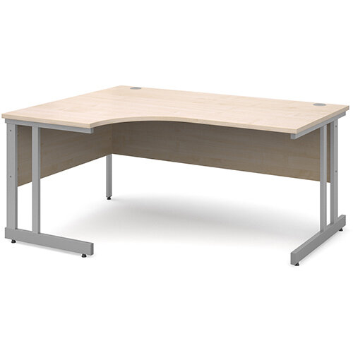 Momento left hand ergonomic desk 1600mm - silver cantilever frame, maple top