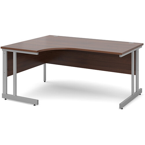 Momento left hand ergonomic desk 1600mm - silver cantilever frame, walnut top Momento left hand ergonomic desk 1600mm - silver cantilever frame, walnut top