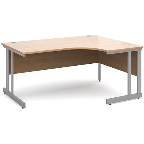 Momento right hand ergonomic desk 1600mm - silver cantilever frame, beech top Momento right hand ergonomic desk 1600mm - silver cantilever frame, beech top